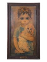 VINTAGE PRINT CHILD WITH DOG SIGNED KEANE