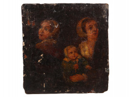 ANTIQUE 17TH CENTURY PAINTING MOTHER WITH CHILD