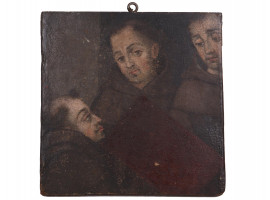 ANTIQUE 17TH CENTURY PAINTING OF THREE MONKS