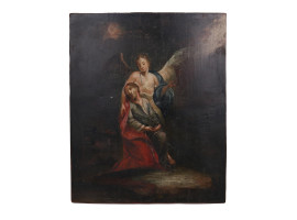 ANTIQUE 18 CENTURY ICON PAINTING JESUS AND ANGEL