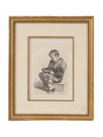 VINTAGE ETCHING BOY WITH A PLATE BY BONVIN