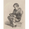 VINTAGE ETCHING BOY WITH A PLATE BY BONVIN PIC-1