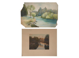 TWO ANTIQUE LANDSCAPE ARTWORKS, ONE BY W. NUTTING