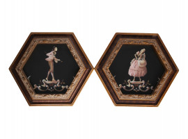 TWO HEXAGONAL WALL DECOR PLAQUES ROCOCO STYLE