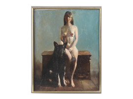 AMERICAN OIL PAINTING PORTRAIT DOG BY LEWIS SHER