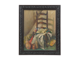 CHINESE OIL PAINTING STILL LIFE CHAIR SIGNED