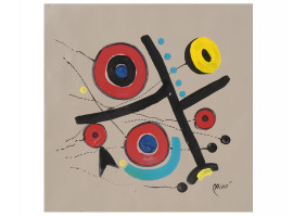 ATTRIBUTED TO JOAN MIRO ABSTRACT OIL PAINTING