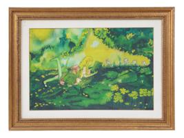VINTAGE WATERCOLOR GIRL ON GRASS SIGNED GENEVIEVE