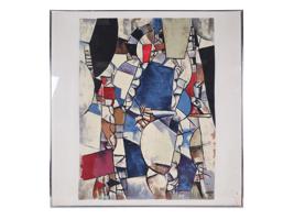 CUBIST PRINT ON SILK WOMAN BLUE BY FERNAND LEGER