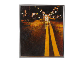 AMERICAN OIL PAINTING SIGNED GARNER ROAD AT NIGHT