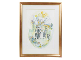 WATERCOLOR PAINTING JEWISH WEDDING BY BEN AVRAM