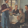 FAMILY DINNER MID CENTURY OIL PAINTING SIGNED PIC-1