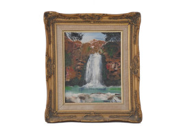 OIL PAINTING WATERFALL IN THE MANNER OF BOB ROSS