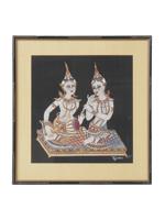 ORIENTAL PRINT ON SILK THAI WOMEN SIGNED KAMOL