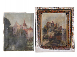 PAIR OF ANTIQUE FRENCH PAINTINGS SIGNED BY MARIE