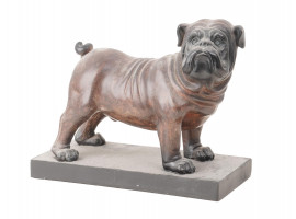 HAND CARVED WOOD BULL DOG FIGURINE ON A STAND