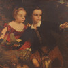 VINTAGE PRINT ON BOARD DOUBLE CHILDREN PORTRAIT PIC-1