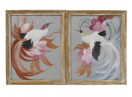 PAIR OF MID CENTURY BIRD PAINTINGS SIGNED BY LUI