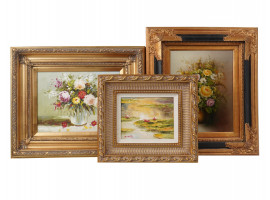 THREE VINTAGE FRAMED FLORAL STILL LIFE PAINTINGS