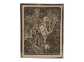 ANTIQUE JUDAICA LITHOGRAPH SCENE BY DAVID BLANES