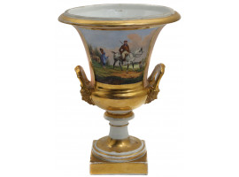 A VIENNA PORCELAIN CRATER VASE 19 C. WITH RUSSIAN COSSACKS