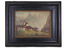 OIL PAINTING VIEW OF LIECHTENSTEIN ALPINE SIGNED