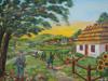 OIL PAINTING UKRAINIAN VILLAGE LANDSCAPE SIGNED PIC-1