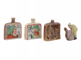 COLLECTION OF FOUR POTTERY NOVELTY WHISKEY FLASK