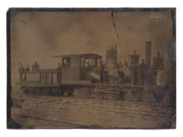 RARE ANTIQUE TINTYPE PHOTO OF RAILROAD LOCOMOTIVE