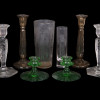 GROUP OF EIGHT CRYSTAL GLASS CANDLE STICKS VASES PIC-0