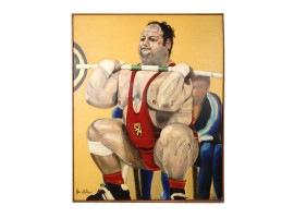 AMERICAN OIL PAINTING SPORTS MAN BY JOE WILDER