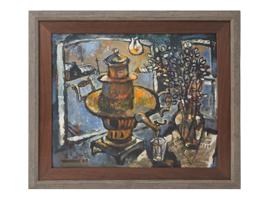 RUSSIAN OIL PAINTING SAMOVAR SIGNED OSCAR RABIN