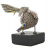 RUSSIAN SILVER AND ENAMEL BIRD ON A MARBLE STAND PIC-2
