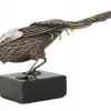 RUSSIAN SILVER AND ENAMEL BIRD ON A MARBLE STAND PIC-1
