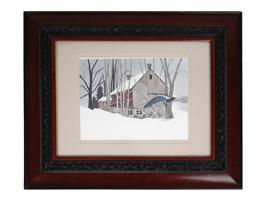 COLOR PRINT WINTER COUNTRY HOUSE SIGNED HENDERSON