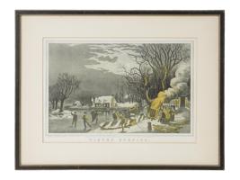 ANTIQUE PRINT WINTER EVENING BY NATHANIEL CURRIER