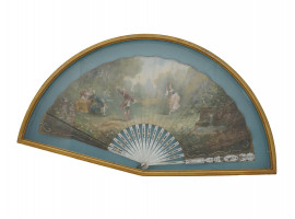 ANTIQUE FRENCH MOTHER OF PEARL PAINTED FAN SIGNED