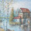LANDSCAPE OIL PAINTING MILL ON RIVER SIGNED JOYCE PIC-1