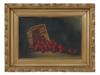 ANTIQUE OIL PAINTING STILL LIFE STRAWBERRY BASKET PIC-0