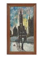 IMPRESSIONIST OIL PAINTING NEW YORK WINTER SIGNED