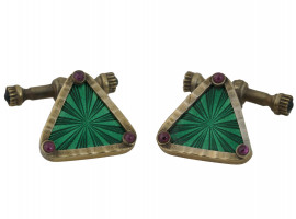 RUSSIAN SILVER ENAMEL CUFFLINKS WITH GEMSTONES