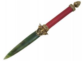 RUSSIAN SILVER ENAMEL NEPHRITE JADE LETTER OPENER