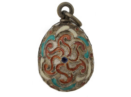 RUSSIAN GILT SILVER CLOISONNE ENAMEL EGG PENDANT