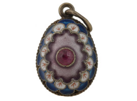 RUSSIAN GILT SILVER CLOISONNE ENAMEL PENDANT EGG