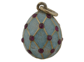 RUSSIAN GILT SILVER CLOISONNE ENAMEL EGG PENDANT