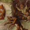 KPM PORCELAIN PLAQUE MONKEYS FOX AND WOLF FRAMED PIC-1