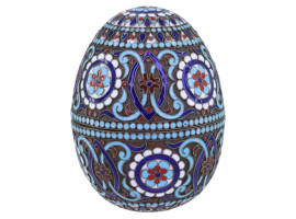 RUSSIAN SILVER CLOISONNE ENAMEL EGG TRINKET BOX