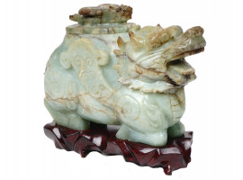 ANTIQUE 19TH C. ASIAN CARVED JADE DRAGON BOX