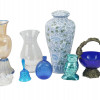 COLLECTION OF GLASS PORCELAIN VASES TABLE DECOR PIC-0