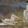 OIL PAINTING NUDE ON THE SHORE SIGNED PAUL CHABAS PIC-2